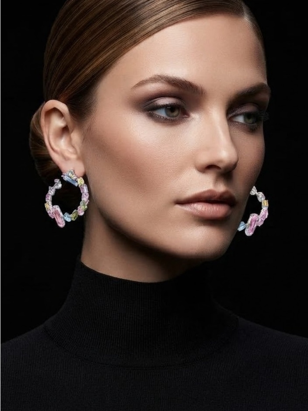 Multi-Color Crystal Hoop Earrings - Women Jewelry